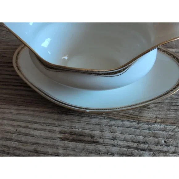 LIMOGES, FRANCE gold encrusted M. REDON 10" Gravy Boat Attached Under Plate - Picture 14 of 16